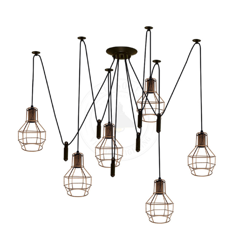 Dahill 6 - Light Cluster Pendant, No, Bushed Copper