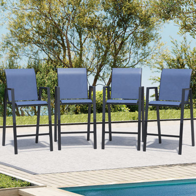 Outdoor Bar Stool, Metal Bar Stools with High Backs and Armrests, All-Weather Patio Bar Height Chairs for Balconies, Patios, or Outdoor Bars by George Oliver