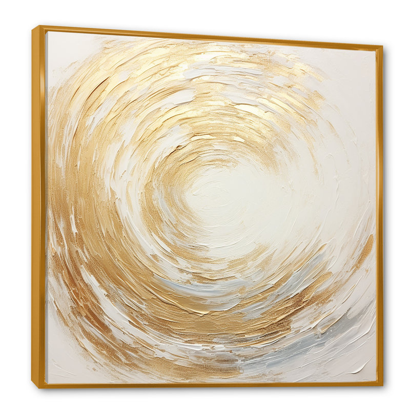 Gold And White Soft Wave Vortex - Abstract Spirals Wall Art, Gold Floater Framed, 36" H x 36" W x 1.5" D