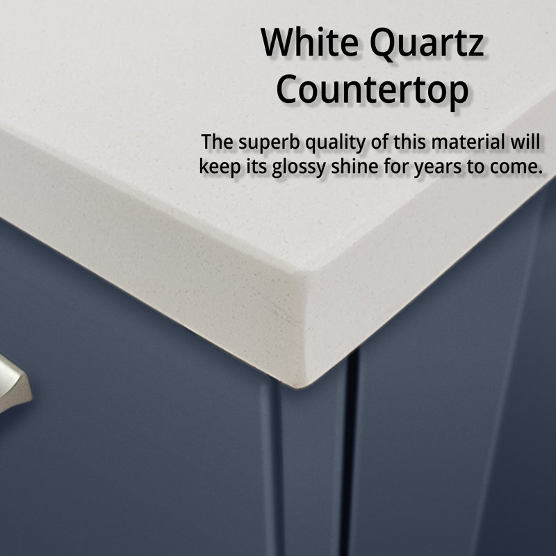 Geneva 36" Navy Blue Floating Bathroom Vanity with White Quartz Top