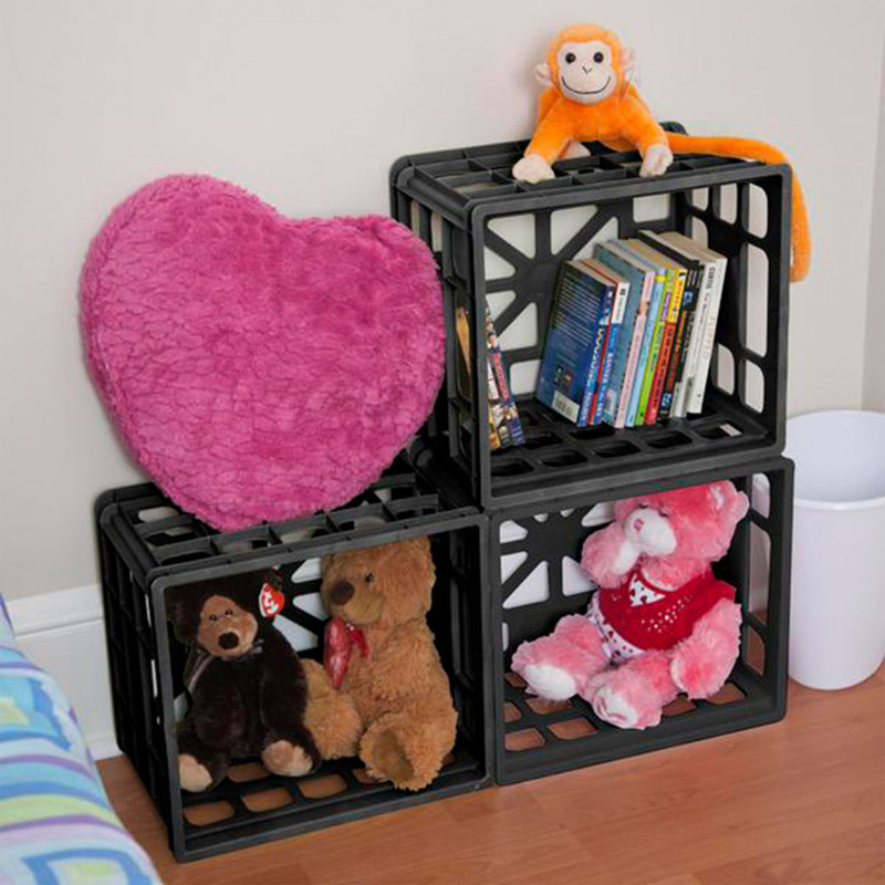 Sterilite Storage Crate, Stackable Plastic Bin Open Basket with Handles, 6, Black