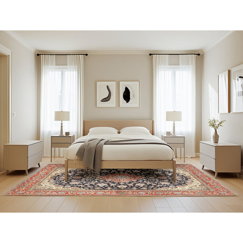 Orange oriental/bleu/beige Tapis décoratif, Rectangle 5 pi x 8 pi