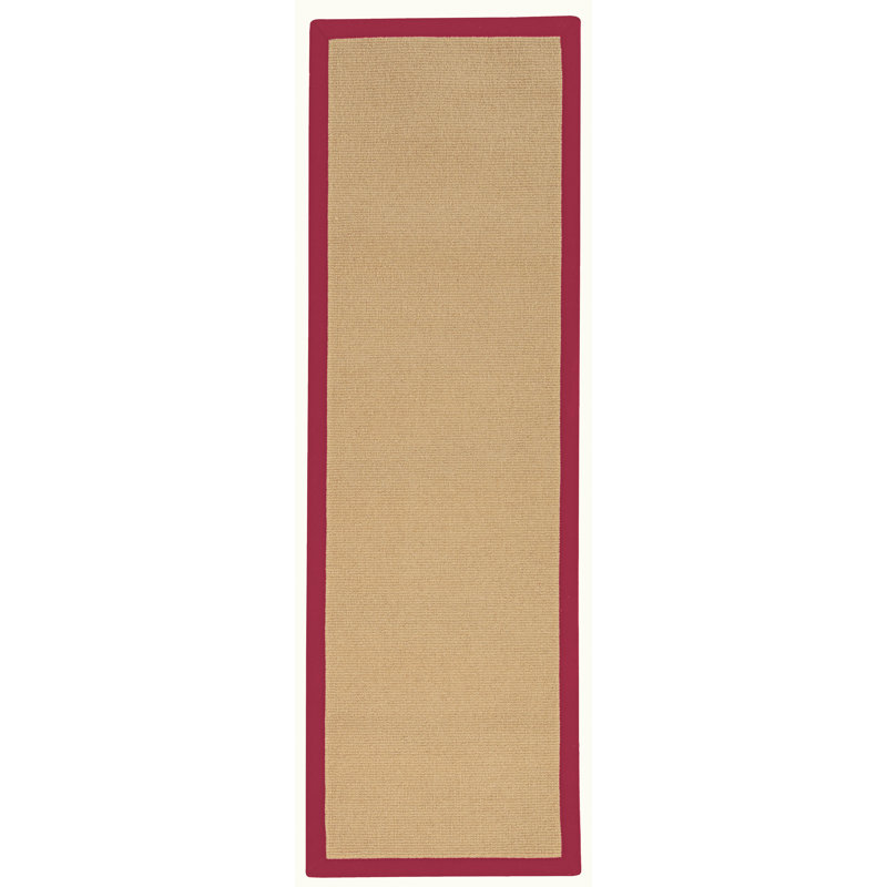 Nannette Handmade Medium Beige Berber with Red Cotton Border Made in the USA Area Rug, Runner 2'6" x 12'