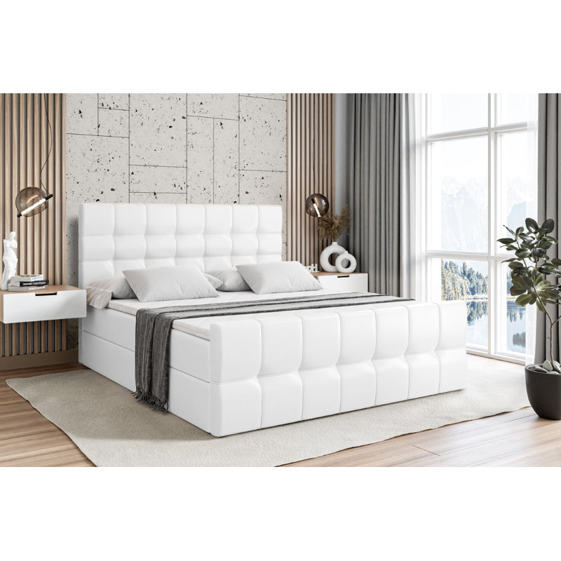 Asherah Bed with Mattress, 200 x 200cm, White