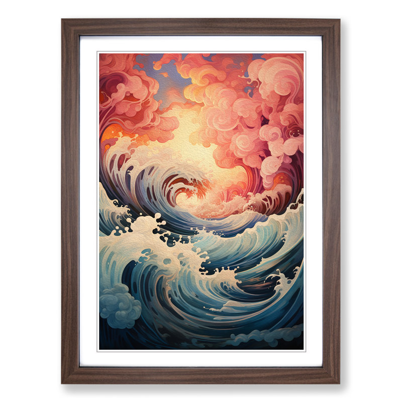 Wave Modern Baroque - Single Picture Frame Print on Wood, Walnut Framed, 64cm H x 46cm W