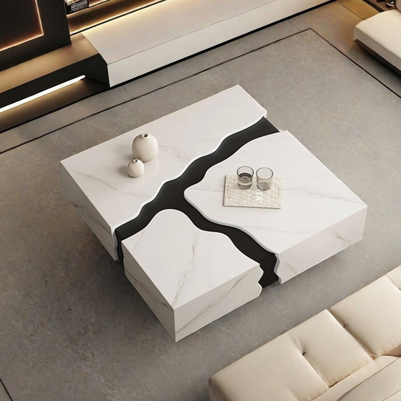 Table basse carrée en pierre de style italien, H 12,6 po x L 35,4 po x l 35,4 po
