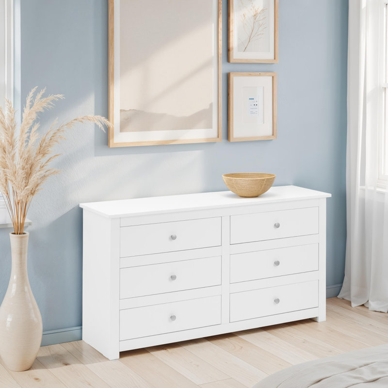 Payeur Solid Wood 140cm W 6 - Drawer Chest of Drawers, White