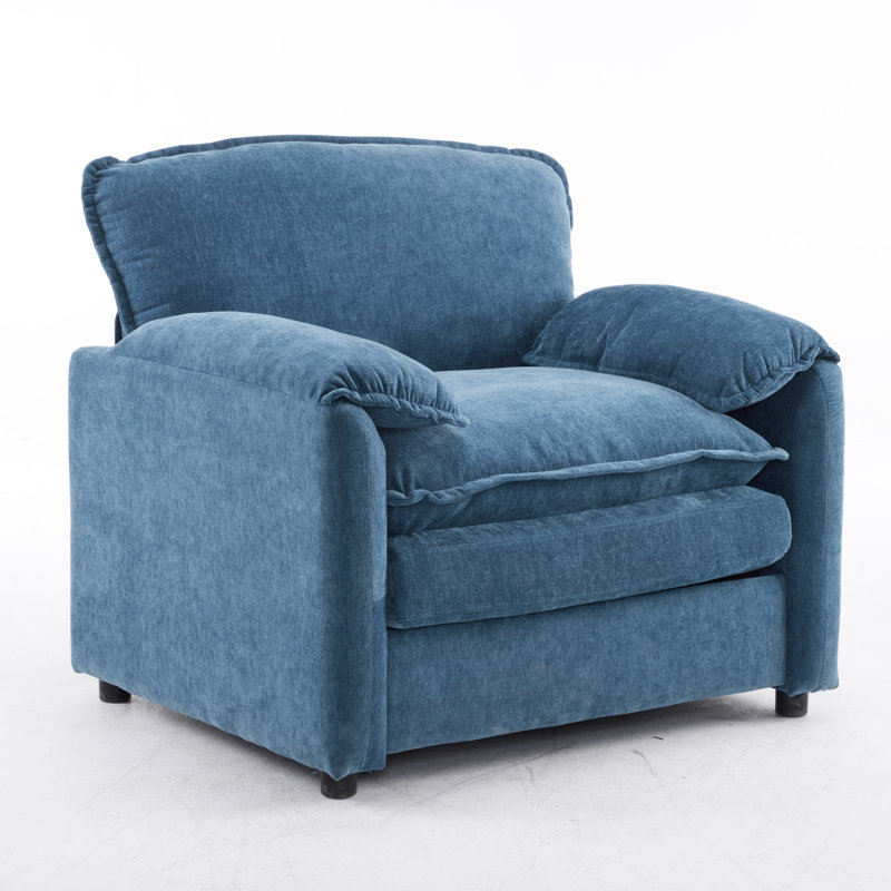 38.58" Chenille Armchair, Accent Chair With Double-Layer Seat & Cushioned Back, Blue Chenille