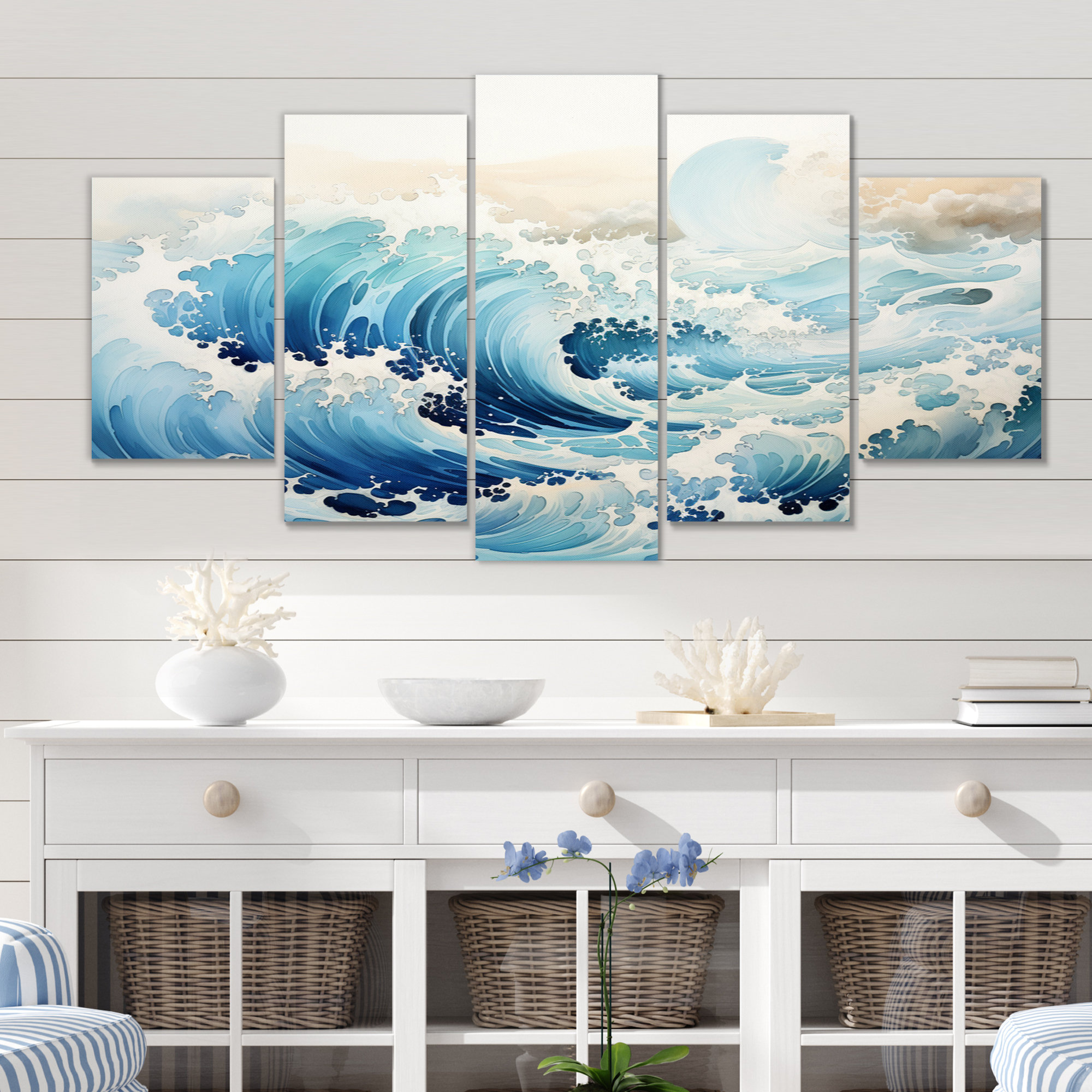 Highland Dunes Dramatic Tide I Coastal Canvas Wall Art 5 Panels