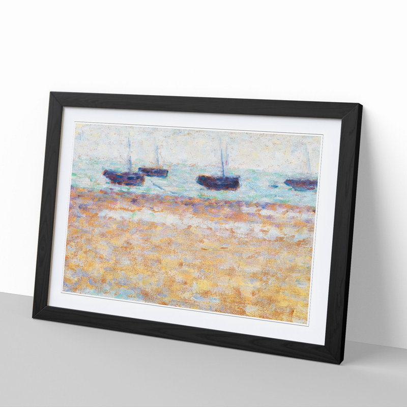 Four Boats at Grandcamp by Georges Seurat - Picture Frame Painting, 48cm H x 65cm W x 2cm D, Black Framed
