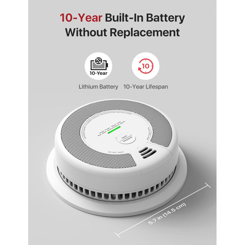 2-In-1 Smoke And Carbon Monoxide Detector Alarm (Not Hardwired), Operated Dual Sensor Fire & CO Alarm, 1-Pack