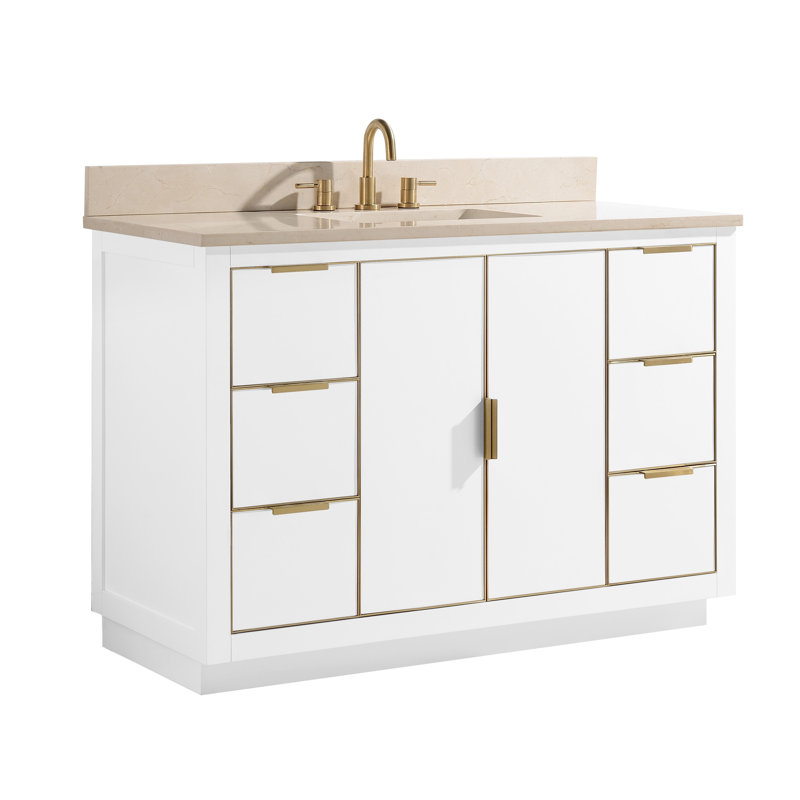 Austen 48" White Solid Wood Bathroom Vanity with Marble Top