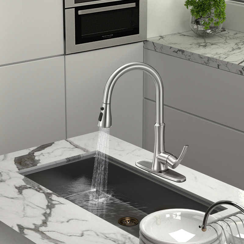 Mondawe Pull Down Kitchen Faucet, Brushed Nickel