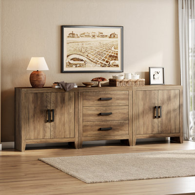 Eaton 3-Piece Modular Sideboard With Drawers & Doors, Weathered Oak Farmhouse Storage Cabinet For Living Room, Dining Room, Or Hallway by Charlton Home