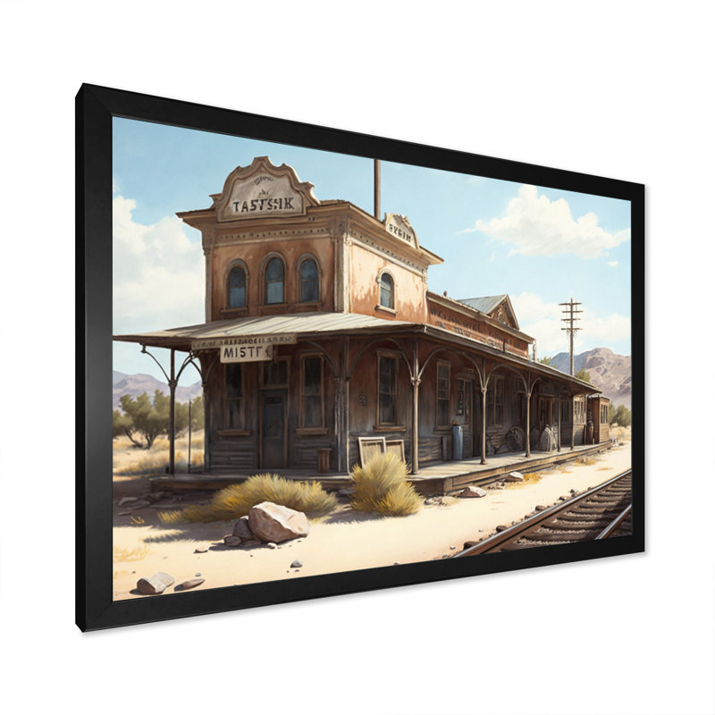 Wild West Train Station I - reproduction sur toile, Impression noire sur toile encadrée, H 12 po x l 20 po x P 1 po