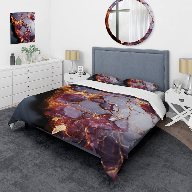 Ensemble de housse de couette abstrait rose et doré Marble River V - Abstract, Housse de couette pour très grand lit