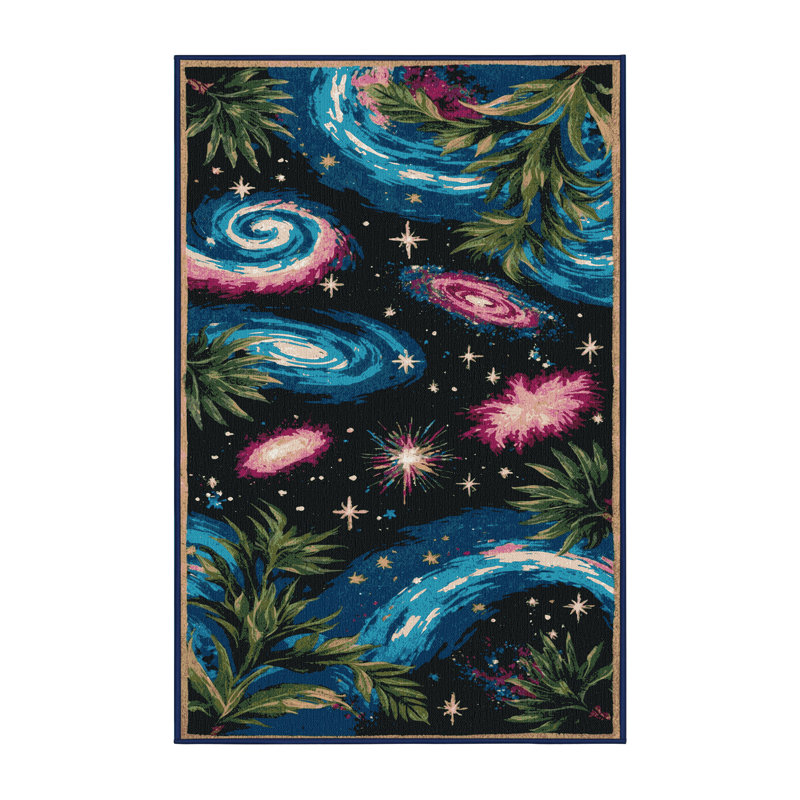 Machine Washable Space Blue Area Rug