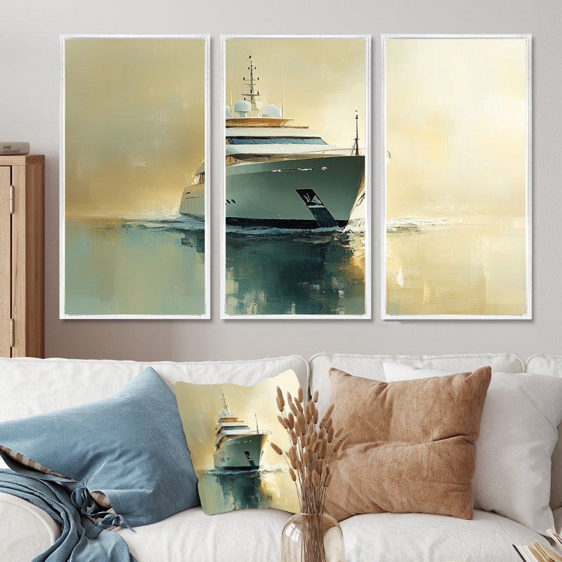 «Wealths Reflection - Boat Yacht», ensemble de reproduction d'art mural, Toile encadrée flottée blanche