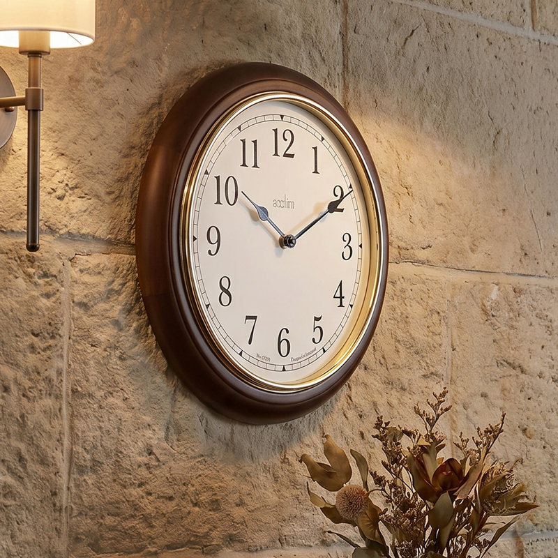 Acctim Winchester Wall Clock Quartz Crafted Wood Domed Glass Lens 31.5cm, Medium Oak
