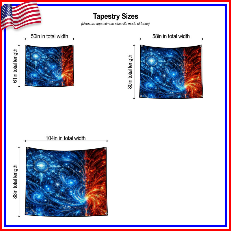 Tapisserie murale «Fractals» - bleu et rouge, 50in H x60in W with 4 Grommets