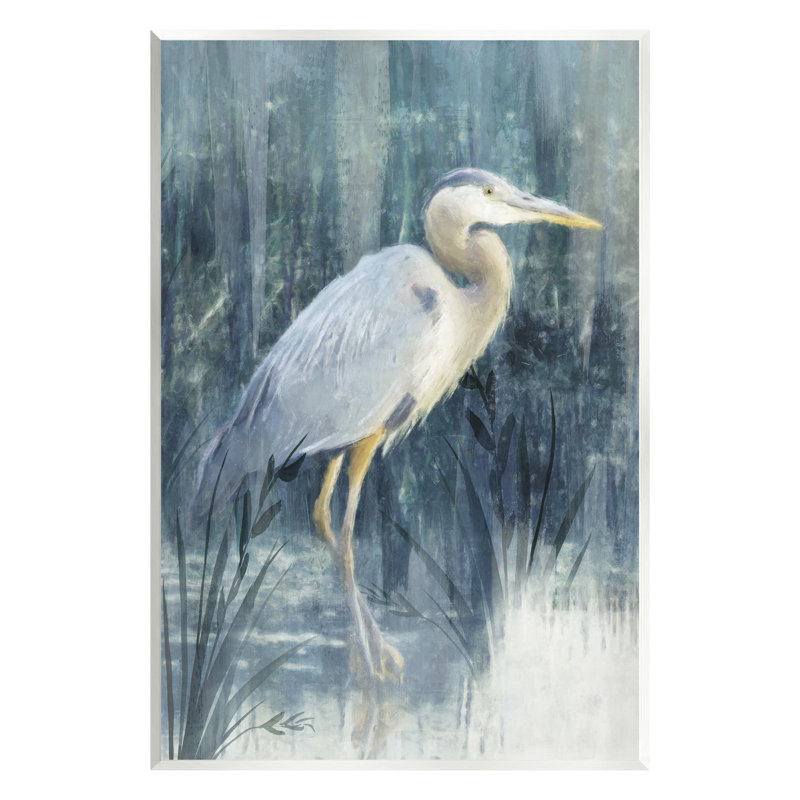 «Egret River Reeds», art mural sur toile flottante par Nina Blue, H 19 po x l 13 po x P 0,5 po, Bois