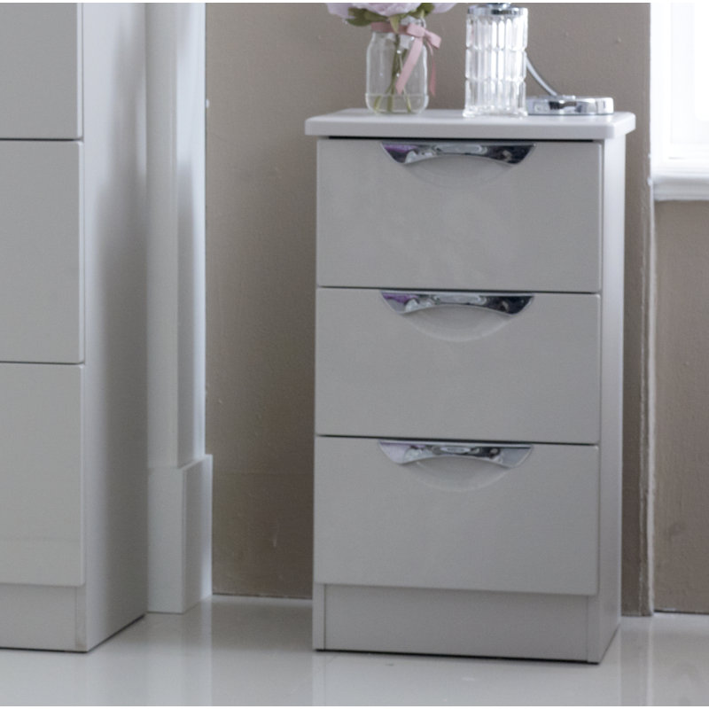 Fully Assembled Ratley 3 Drawer Bedside Table, Kashmir Gloss
