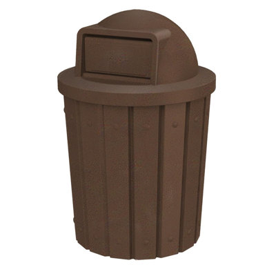 Poubelle ronde en plastique robuste pour l'extérieur ou l'intérieur 42 gallons avec couvercle à dôme et doublure interne Campus Collection |  Pour les écoles et les entreprises - Granit brun