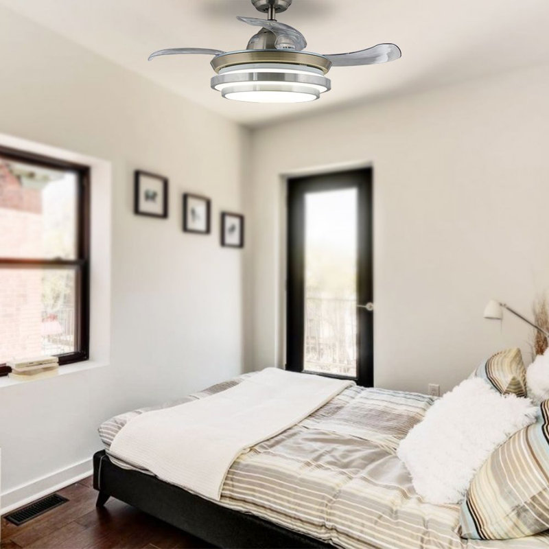 Autry 4 - Blade LED Flush Mount Ceiling Fan with Light Kit Included, 13" H x 17" W x 17" D