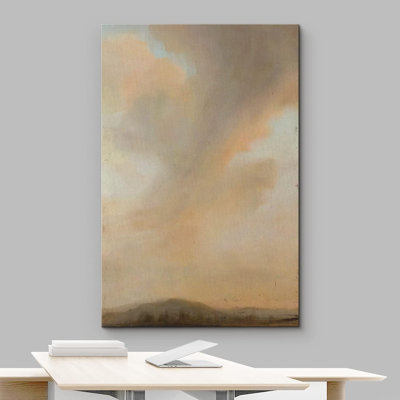 Ciel nuageux, montagne pastel, paysage naturel, art moderne, décor minimaliste, rustique