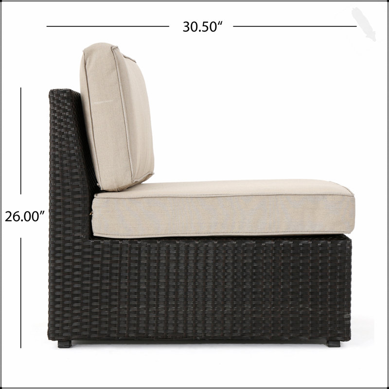 SANTA CRUZ Armless Sectional Chairs For Outdoor Use, Durable PE Wicker And Comfortable Water-Resistant Cushions, Perfect For Patio And Deck