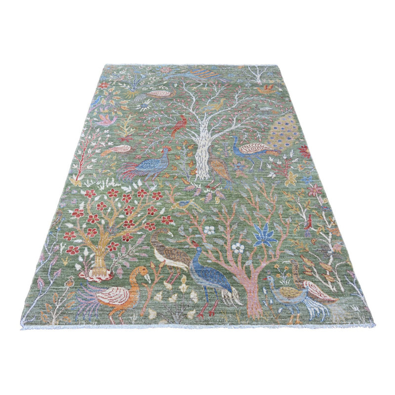 Tapis vert en laine nouée à la main 5 pi 2 po x 7 pi 1 po C9C2A654AFF34A349DBF90D805253457