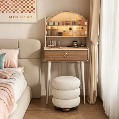 Coiffeuse en bois d'hévéa moderne et minimaliste de couleur crème