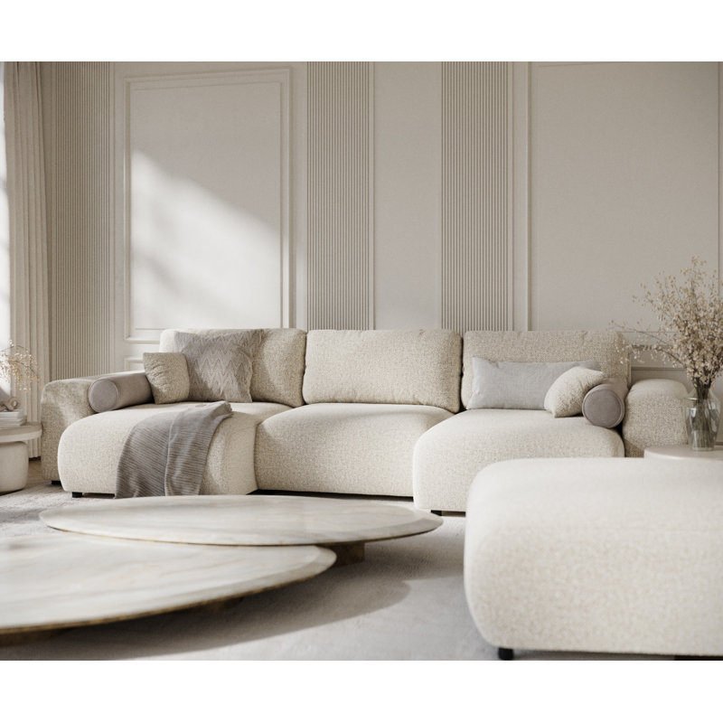 Six-seater panoramic sofa, Beige Boucle