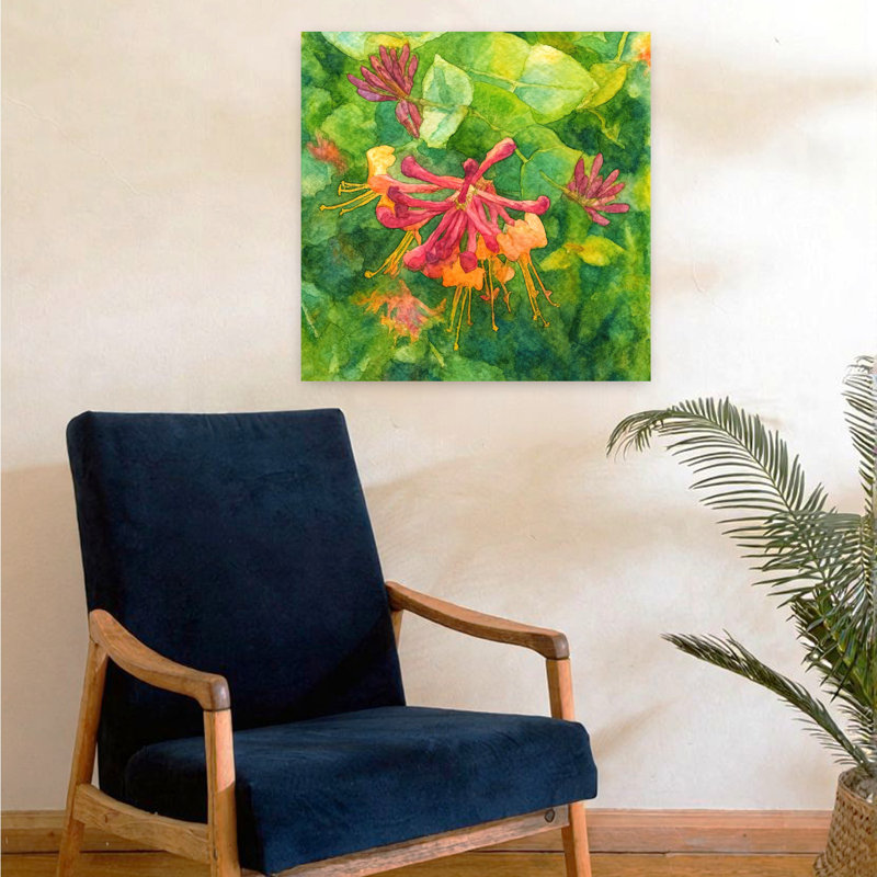 Art contemporain abstrait chèvrefeuille en fleur, H 24 po x l 24 po