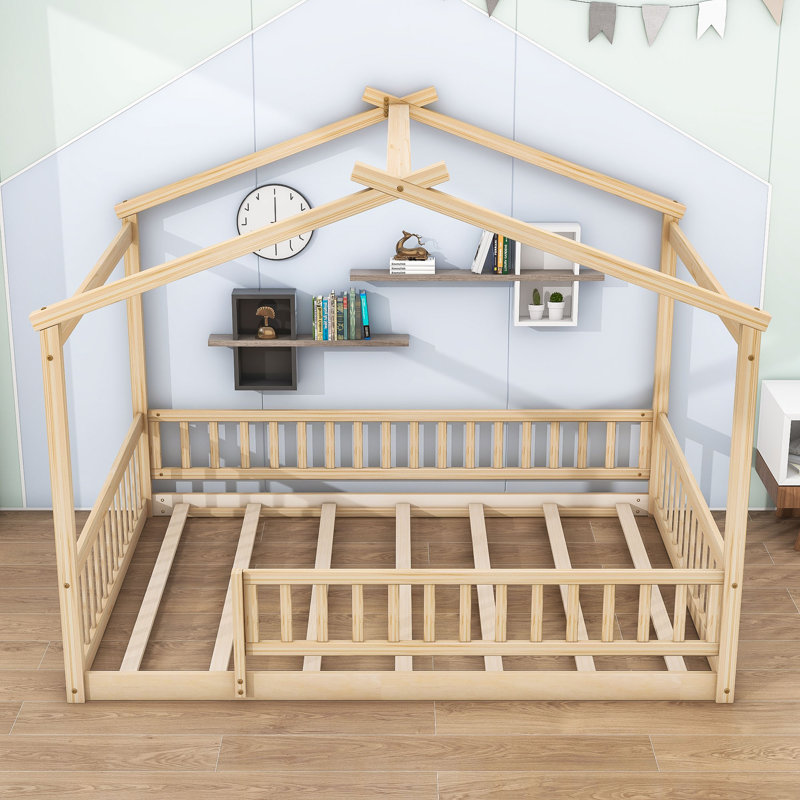 Vonie Wood Daybed with Roof and Slats, Natural, Full/Double