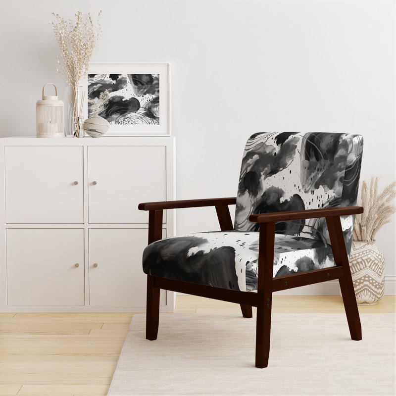 Abstract Pattern With Blue & Golden Textures II - Upholstered Modern Velvet Arm Chair, Brown, Black/White/Gray