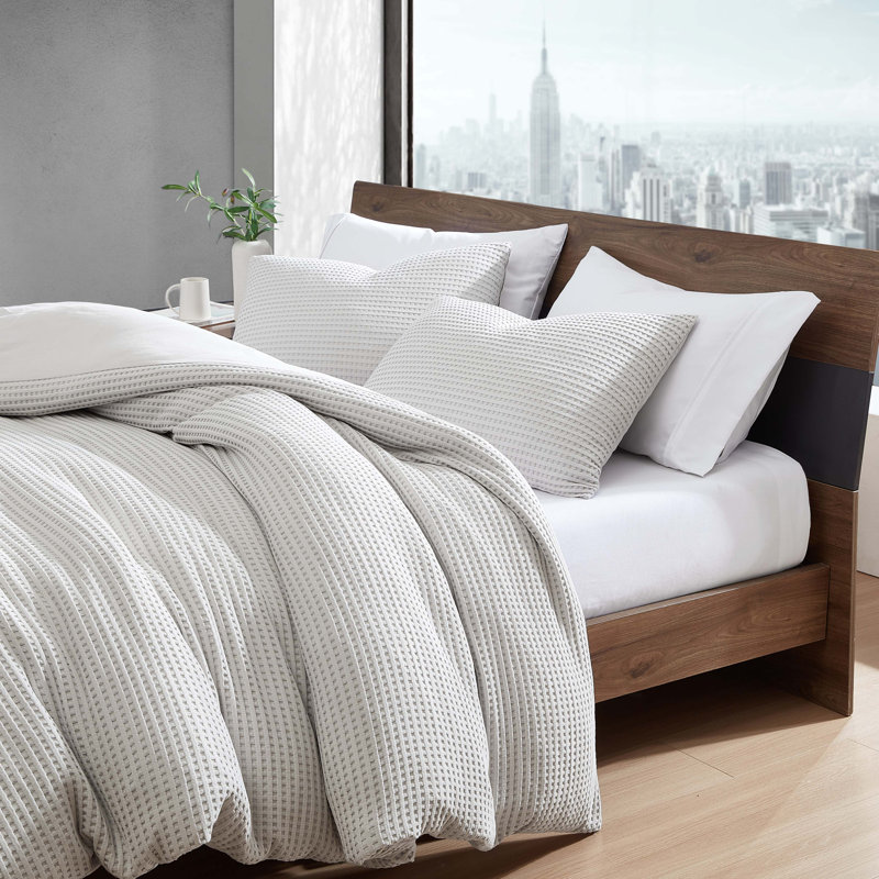 Kenneth Cole Solid Waffle Reversible Comforter Set, Gray, King Comforter + 2 King Shams