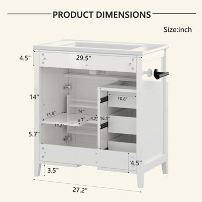 Single Bathroom Basin Sink, Vanity Top Only, Single Faucet Hole, Ceramic