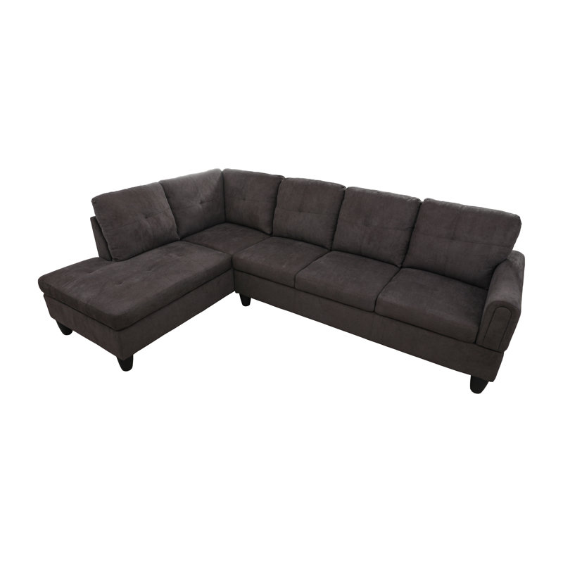 Kleio Upholstered L-Shaped Sectional Left Hand Facing, Dark Brown Linen Blend, Left Hand Facing