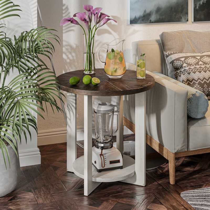 Table ronde avec tablette de rangement Gunnison, Plateau brun / structure blanche