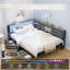 Corner Daybed With Storage, Bookcase Headboard, LED Light & Built-In Charging Station