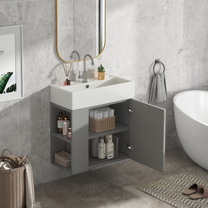 Wall-Mounted Bathroom Vanity Unit with Basin, Grey