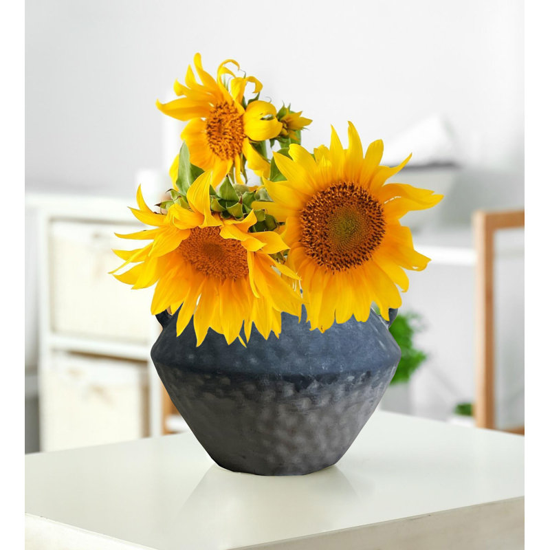 Vase en céramique rustique avec 2 poignées, Bleu