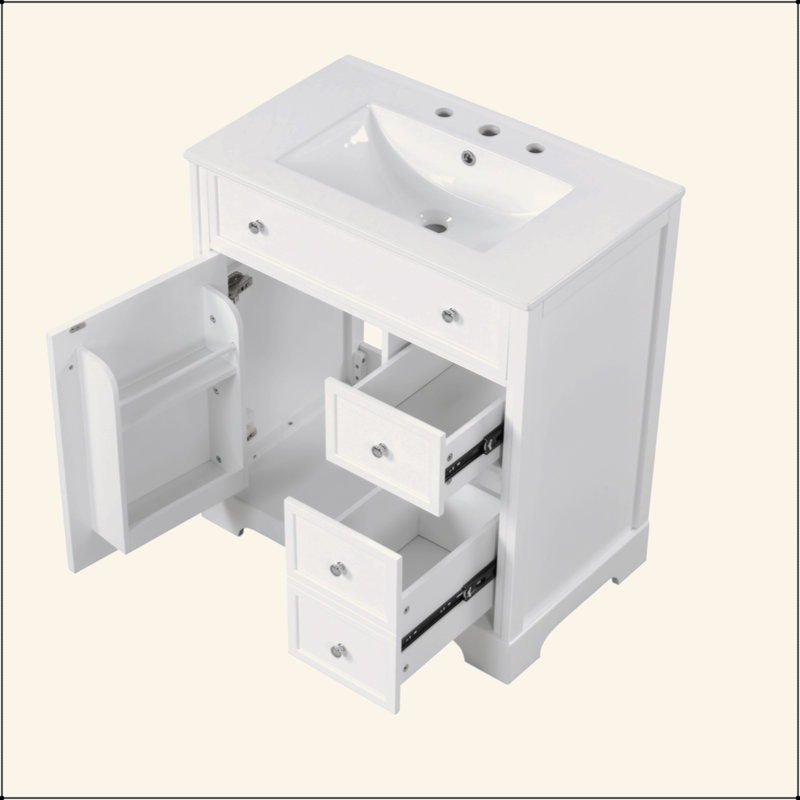 Meuble-lavabo 30 po avec comptoir d'évier, meuble-lavabo avec porte et deux tiroirs, planches en panneau de fibres à densité moyenne, bois massif