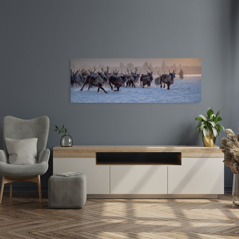 Paysage arctique, forêt sereine tranquille, paysage de rennes arctiques, art mural, H 16 po x l 48 po