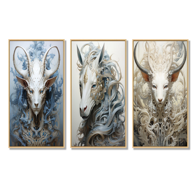 «Mythical Creature Horse», ensemble de 3 reproductions d'art mural Mythical Creatures, Cadre flottant brun, H 40 po x l 60 po