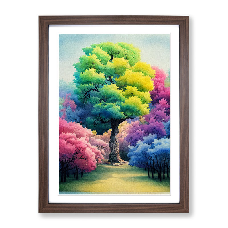 Watercolour Trees - Single Picture Frame Painting, 64cm H x 46cm W x 2cm D, Walnut