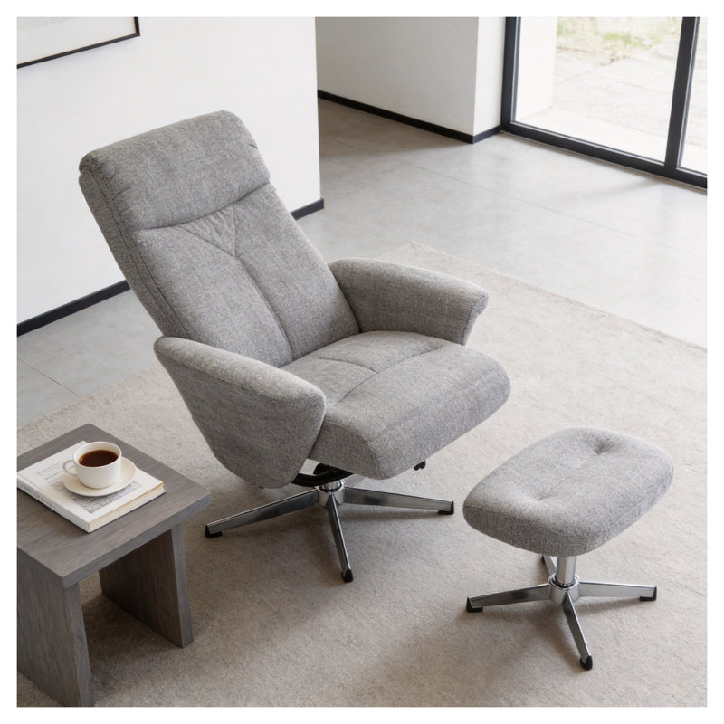 Fauteuil inclinable pivotant avec repose-pieds Modern Chenille - gris clair