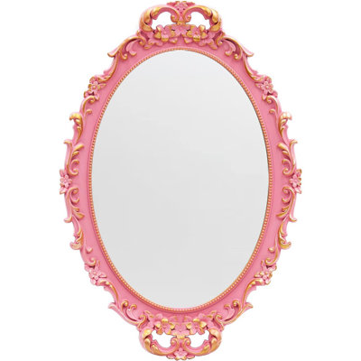 Vintage Decorative Pink Framed Mirror, Wall Hanging Mirrors & Tabletop Tray For Bedroom Living Room Dresser Decor, Oval- 9.6" W X 14.3" L (pink)