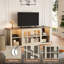 Meuble télé Rustic Farmhouse de 58 po pour téléviseur de 65 po ou moins, centre de divertissement en bois massif avec portes en verre, rangement réglable, centre de chargement intégré et éclairage à DEL intelligent-640610779